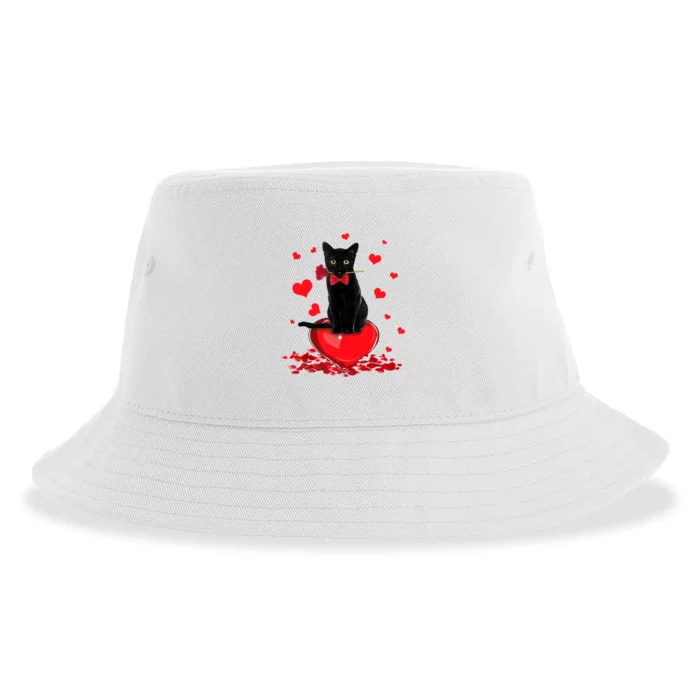 Black Cat Red Rose Valentines Day Sustainable Bucket Hat