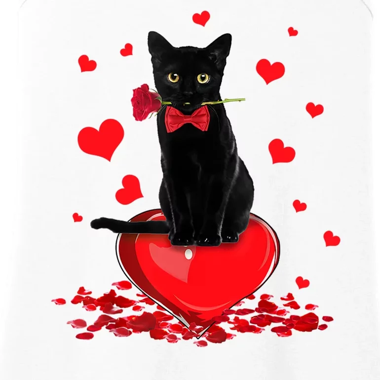 Black Cat Red Rose Valentines Day Ladies Essential Tank