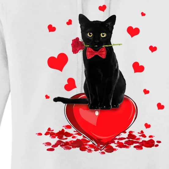 Black Cat Red Rose Valentines Day Women's Pullover Hoodie