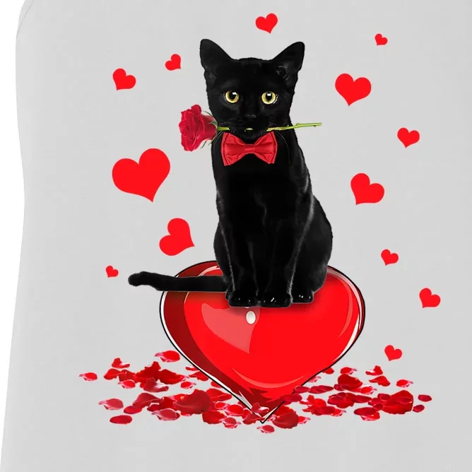 Black Cat Red Rose Valentines Day Women's Racerback Tank