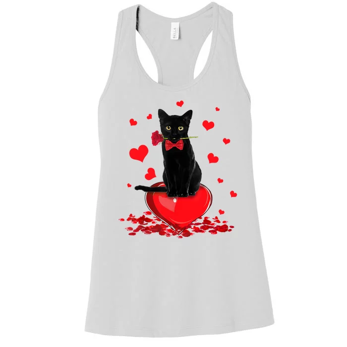 Black Cat Red Rose Valentines Day Women's Racerback Tank