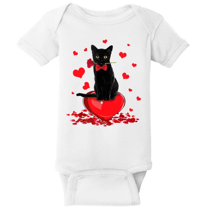 Black Cat Red Rose Valentines Day Baby Bodysuit