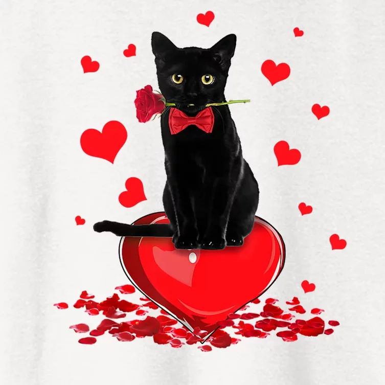 Black Cat Red Rose Valentines Day Women's Crop Top Tee