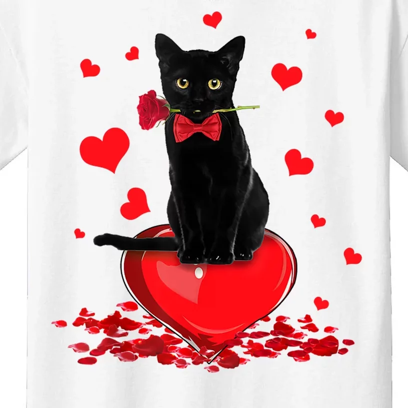 Black Cat Red Rose Valentines Day Kids T-Shirt