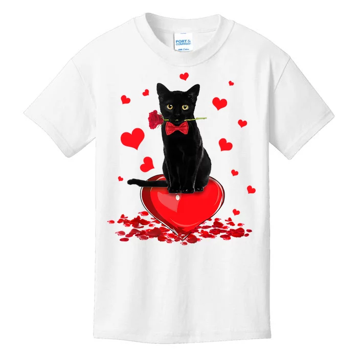 Black Cat Red Rose Valentines Day Kids T-Shirt