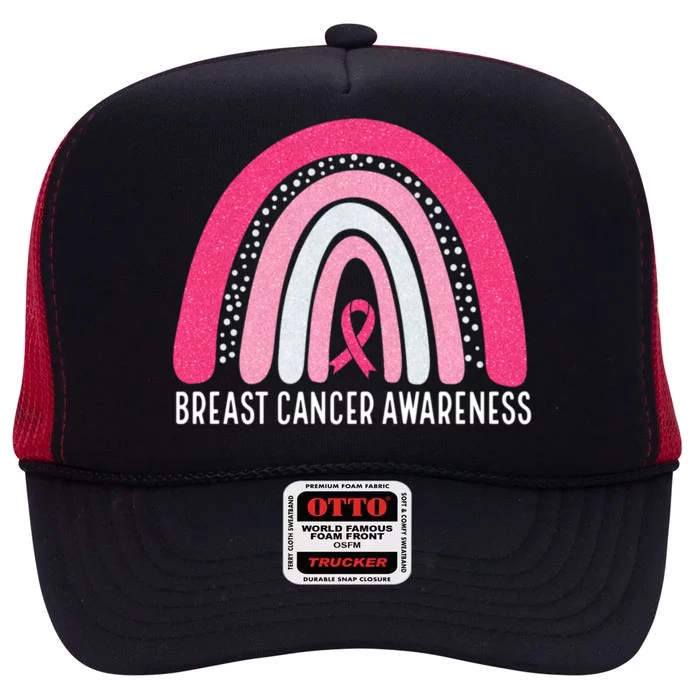 Breast Cancer Rainbow In October We Wear Pink Cancer Warrior Gift High Crown Mesh Trucker Hat