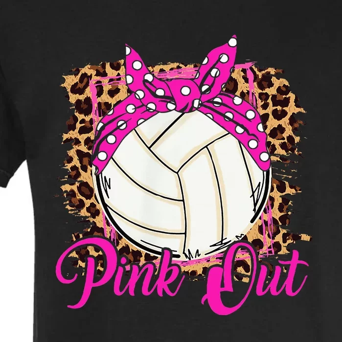 Breast Cancer Ribbon Pink Out Volleyball Pink Ribbon Leopard Garment-Dyed Heavyweight T-Shirt