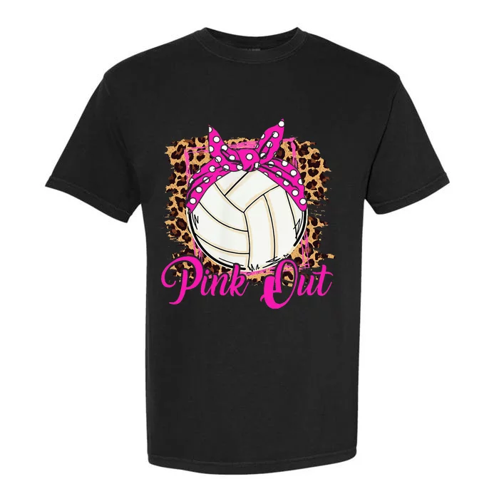 Breast Cancer Ribbon Pink Out Volleyball Pink Ribbon Leopard Garment-Dyed Heavyweight T-Shirt