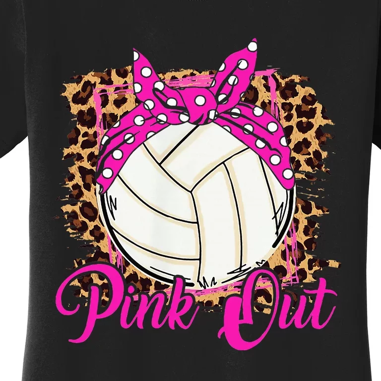 Breast Cancer Ribbon Pink Out Volleyball Pink Ribbon Leopard Women's T-Shirt