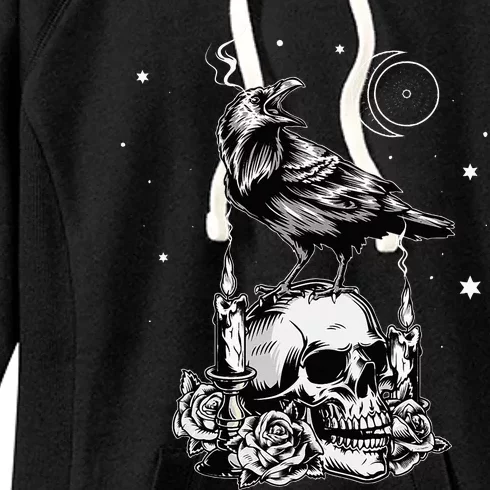 Black Crow Raven Skull Viking Norse Occult Gothic Women's Fleece Hoodie