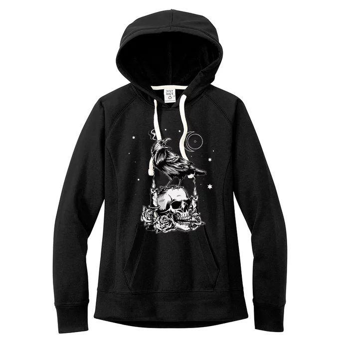 Black Crow Raven Skull Viking Norse Occult Gothic Women's Fleece Hoodie