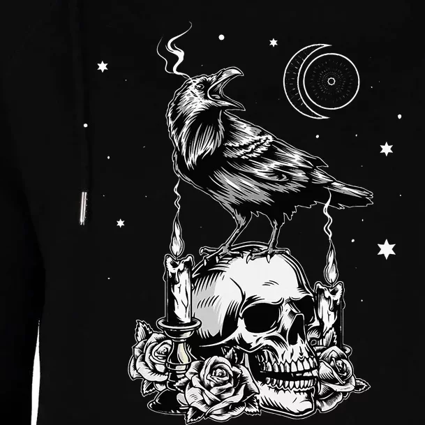 Black Crow Raven Skull Viking Norse Occult Gothic Womens Funnel Neck Pullover Hood