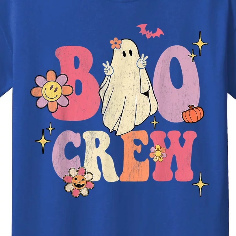 Boo Crew Retro Groovy Ghost Pumpkin Flower Halloween Costume Gift Kids T-Shirt