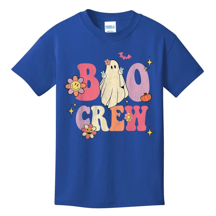 Boo Crew Retro Groovy Ghost Pumpkin Flower Halloween Costume Gift Kids T-Shirt