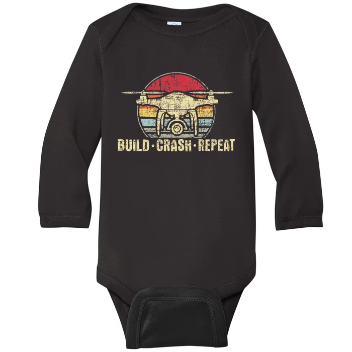 Build Crash Repeat Drone Pilot Quadcopter Faa Certified Baby Long Sleeve Bodysuit