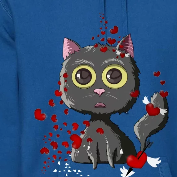 Black Cat Red Hearts Funny Cat Mom Valentines Day Cat Lover Cool Gift Premium Hoodie