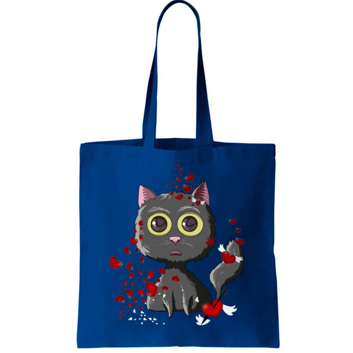 Black Cat Red Hearts Funny Cat Mom Valentines Day Cat Lover Cool Gift Tote Bag