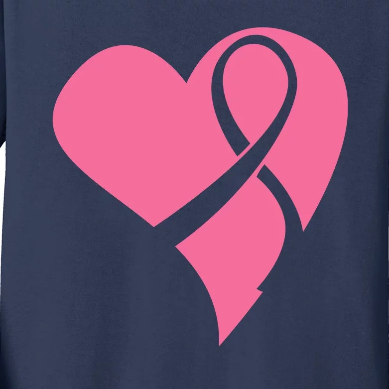 Breast Cancer Ribbon Heart Kids Long Sleeve Shirt