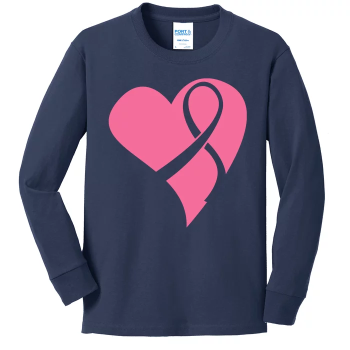 Breast Cancer Ribbon Heart Kids Long Sleeve Shirt