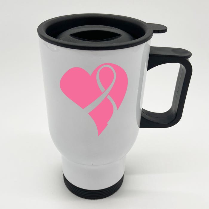 Breast Cancer Ribbon Heart Front & Back Stainless Steel Travel Mug