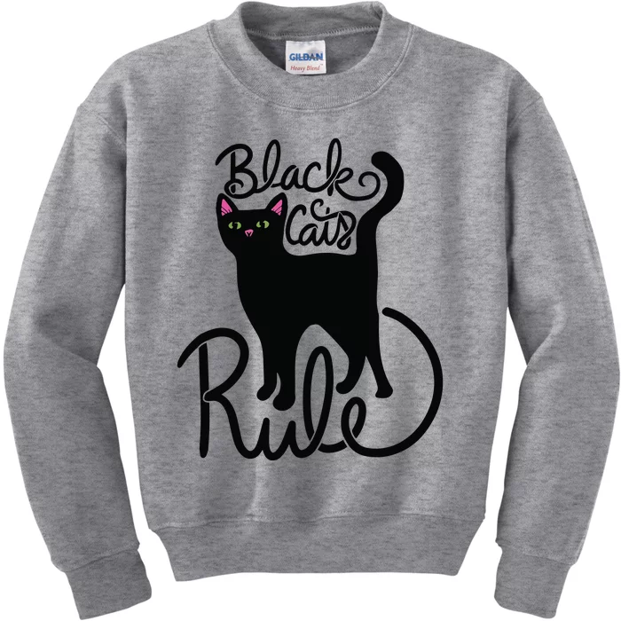 Black Cats RULE Fun Black Cat Mom Cute Kids Sweatshirt