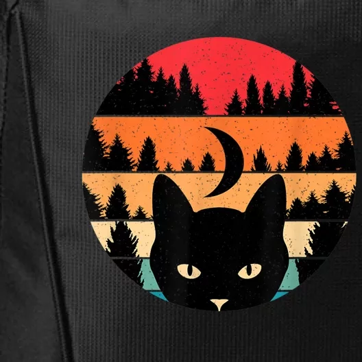 Black Cat Retro Cat Lover Cat Moon Forest City Backpack