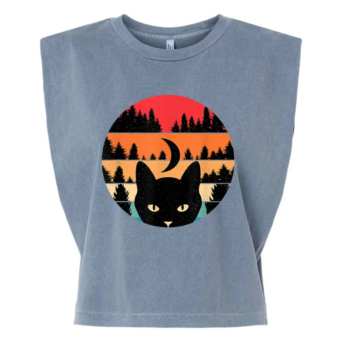 Black Cat Retro Cat Lover Cat Moon Forest Garment-Dyed Women's Muscle Tee