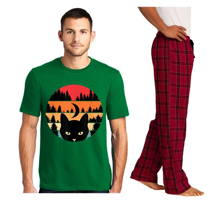 Black Cat Retro Cat Lover Cat Moon Forest Pajama Set