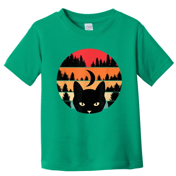 Black Cat Retro Cat Lover Cat Moon Forest Toddler T-Shirt