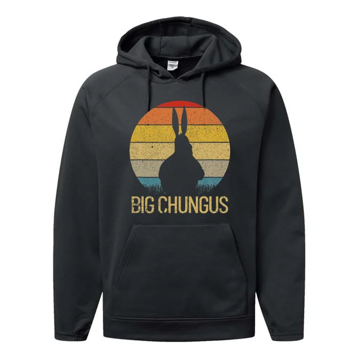 Big Chungus Retro Sunset Vintage Dank Meme Big Chungus Performance Fleece Hoodie