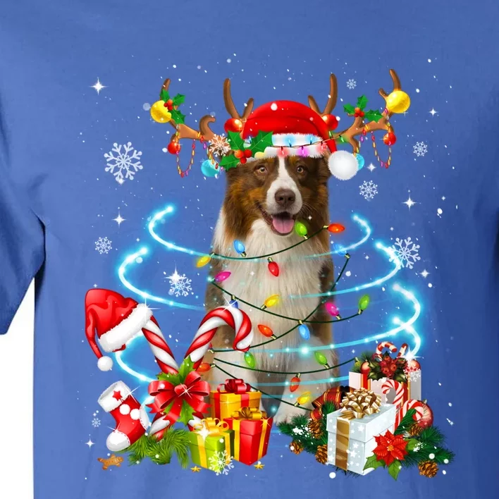 Border Collie Reindeer Christmas Tree Lights Pajama Dog Xmas Gift Tall T-Shirt