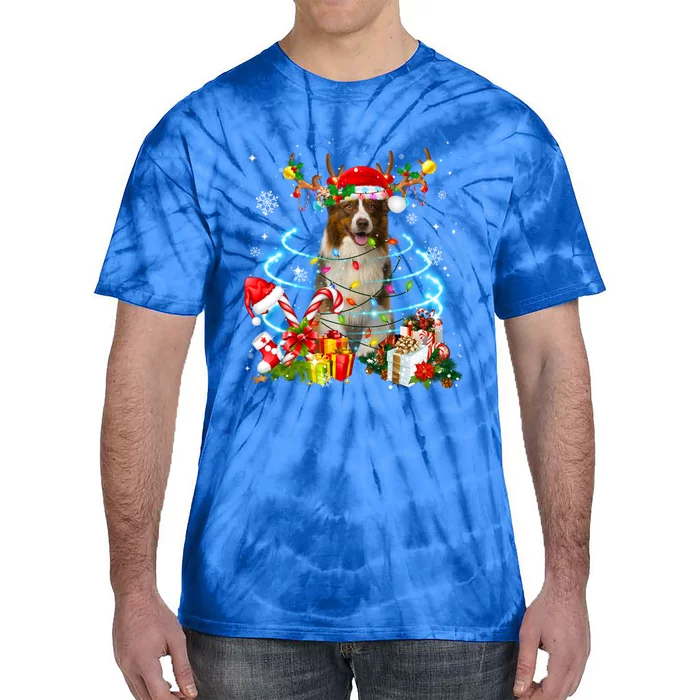 Border Collie Reindeer Christmas Tree Lights Pajama Dog Xmas Gift Tie-Dye T-Shirt