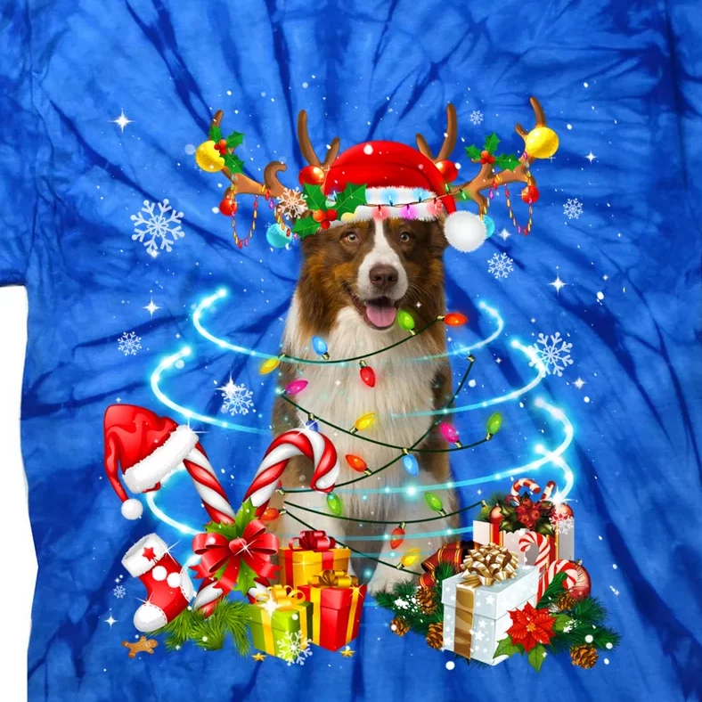 Border Collie Reindeer Christmas Tree Lights Pajama Dog Xmas Gift Tie-Dye T-Shirt