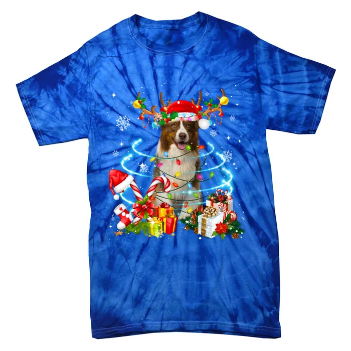 Border Collie Reindeer Christmas Tree Lights Pajama Dog Xmas Gift Tie-Dye T-Shirt