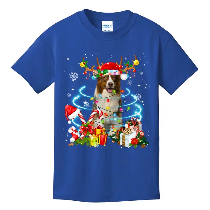 Border Collie Reindeer Christmas Tree Lights Pajama Dog Xmas Gift Kids T-Shirt