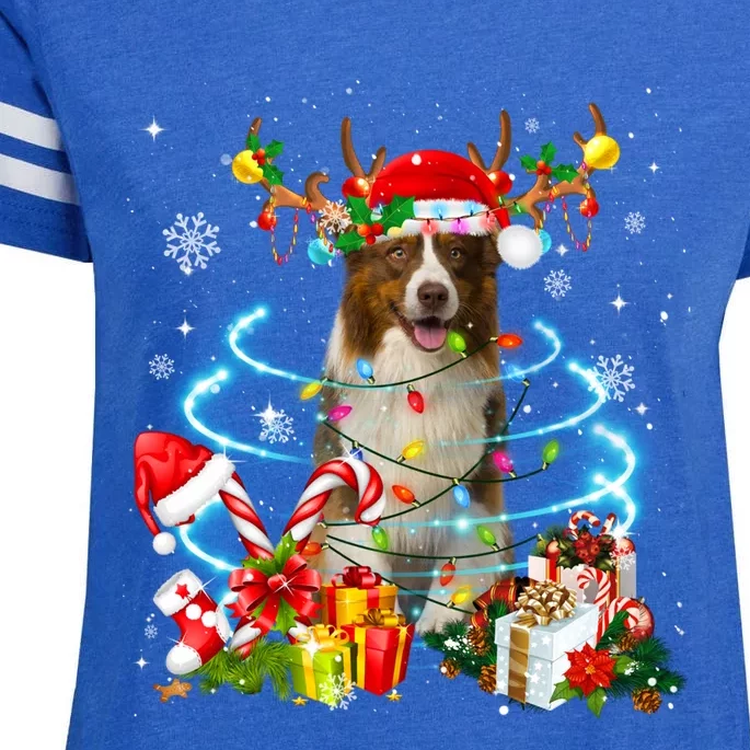 Border Collie Reindeer Christmas Tree Lights Pajama Dog Xmas Gift Enza Ladies Jersey Football T-Shirt