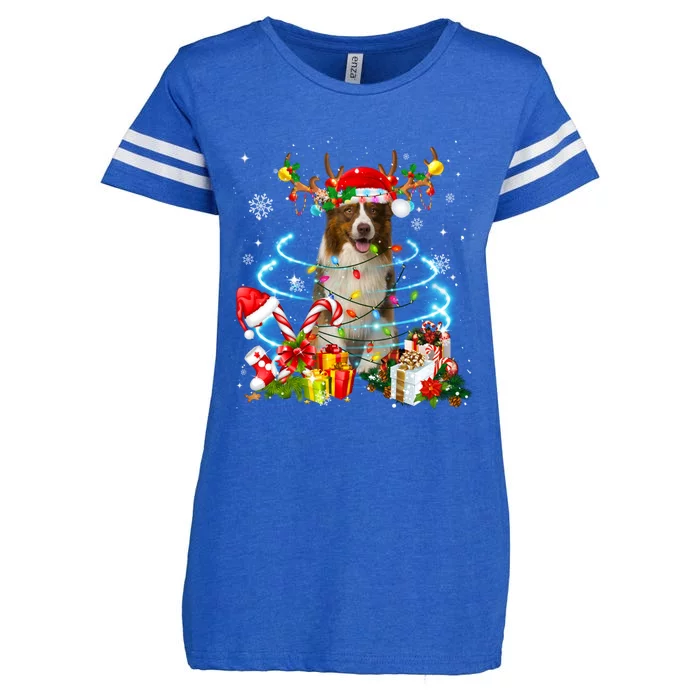 Border Collie Reindeer Christmas Tree Lights Pajama Dog Xmas Gift Enza Ladies Jersey Football T-Shirt