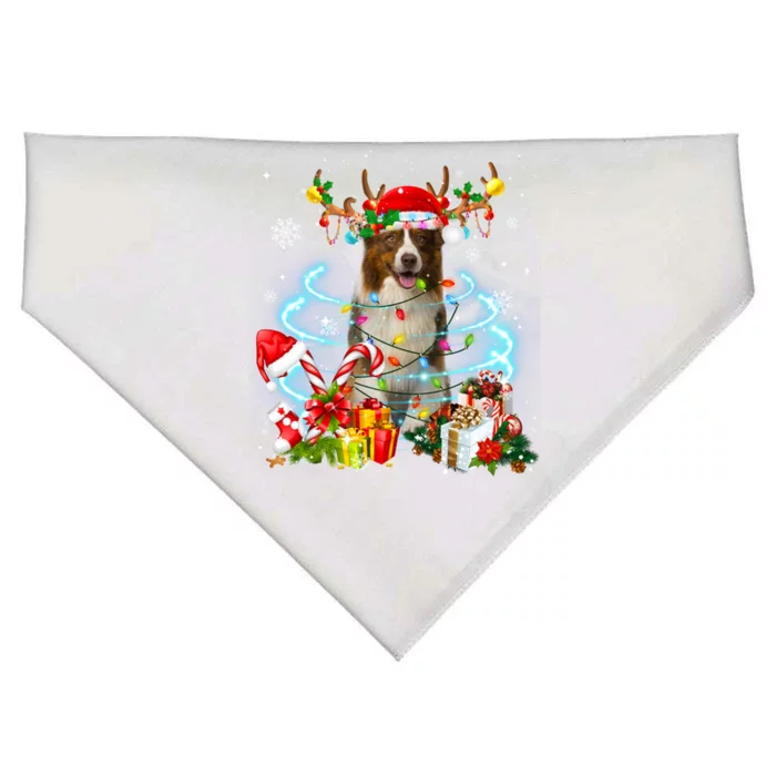 Border Collie Reindeer Christmas Tree Lights Pajama Dog Xmas Gift USA-Made Doggie Bandana