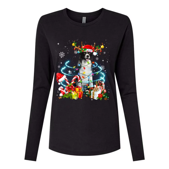 Border Collie Reindeer Christmas Tree Lights Pajama Dog Xmas Cool Gift Womens Cotton Relaxed Long Sleeve T-Shirt