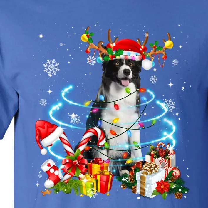 Border Collie Reindeer Christmas Tree Lights Pajama Dog Xmas Cool Gift Tall T-Shirt