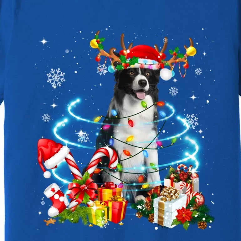 Border Collie Reindeer Christmas Tree Lights Pajama Dog Xmas Cool Gift Premium T-Shirt