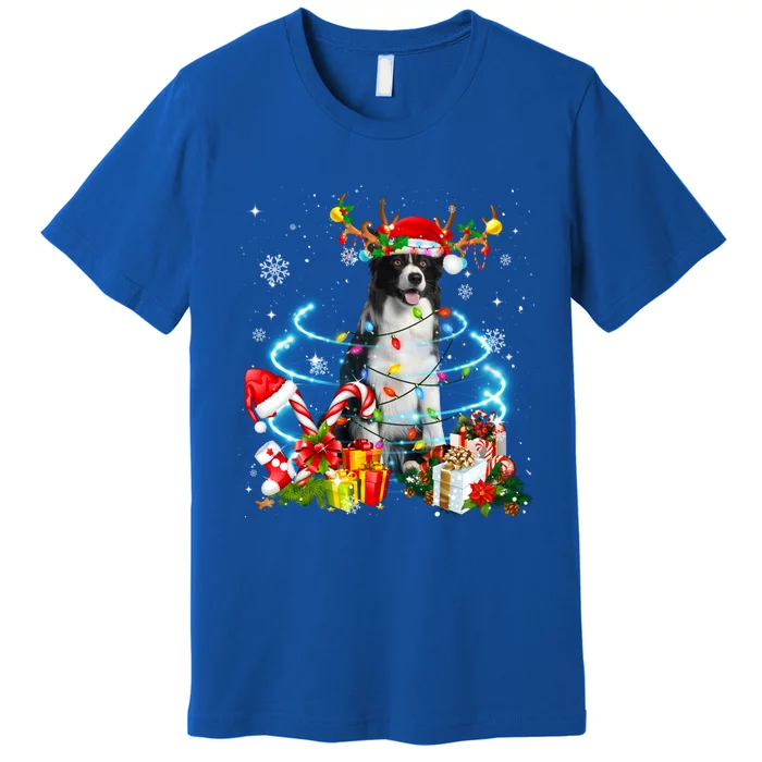 Border Collie Reindeer Christmas Tree Lights Pajama Dog Xmas Cool Gift Premium T-Shirt