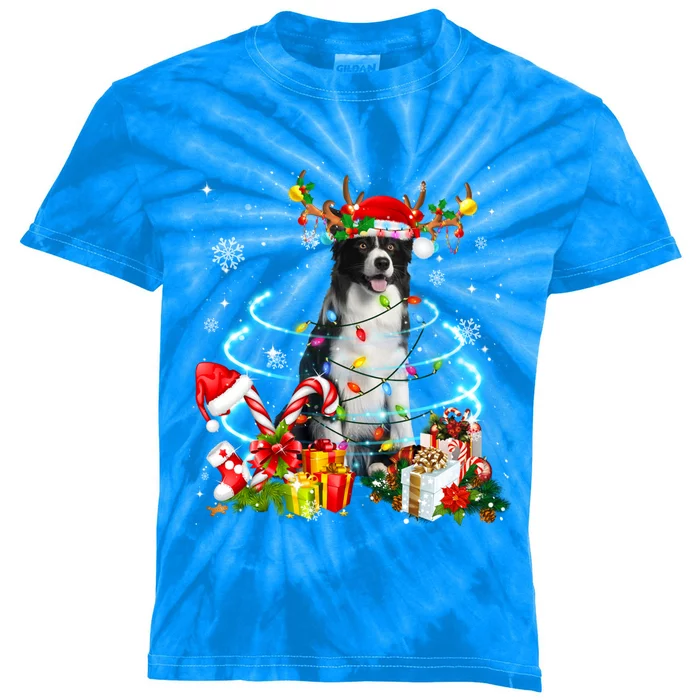 Border Collie Reindeer Christmas Tree Lights Pajama Dog Xmas Cool Gift Kids Tie-Dye T-Shirt