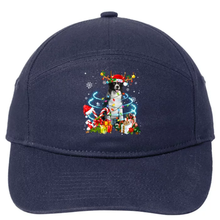 Border Collie Reindeer Christmas Tree Lights Pajama Dog Xmas Cool Gift 7-Panel Snapback Hat