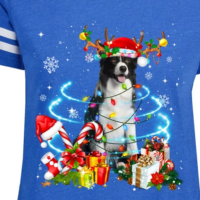 Border Collie Reindeer Christmas Tree Lights Pajama Dog Xmas Cool Gift Enza Ladies Jersey Football T-Shirt