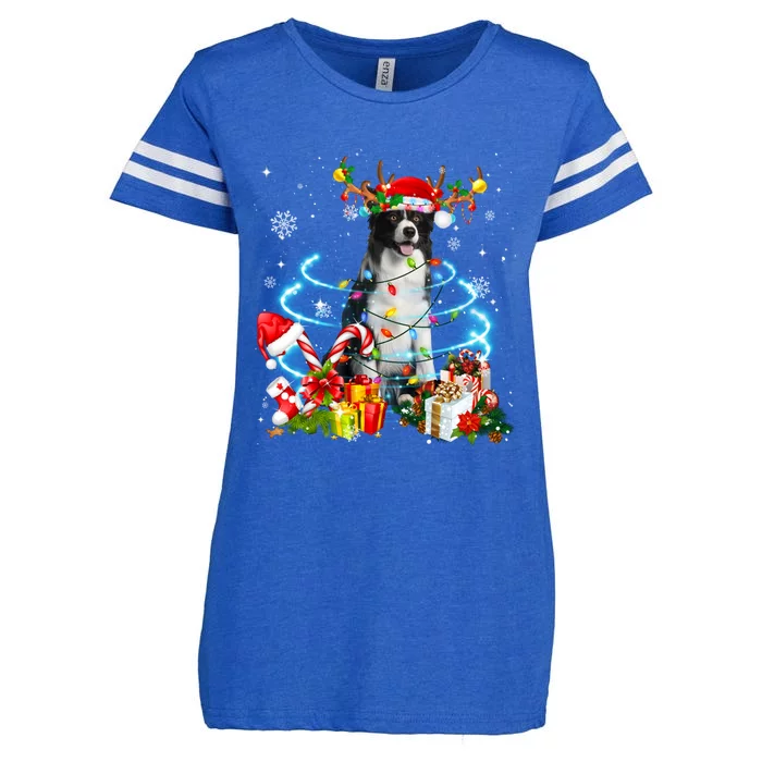 Border Collie Reindeer Christmas Tree Lights Pajama Dog Xmas Cool Gift Enza Ladies Jersey Football T-Shirt