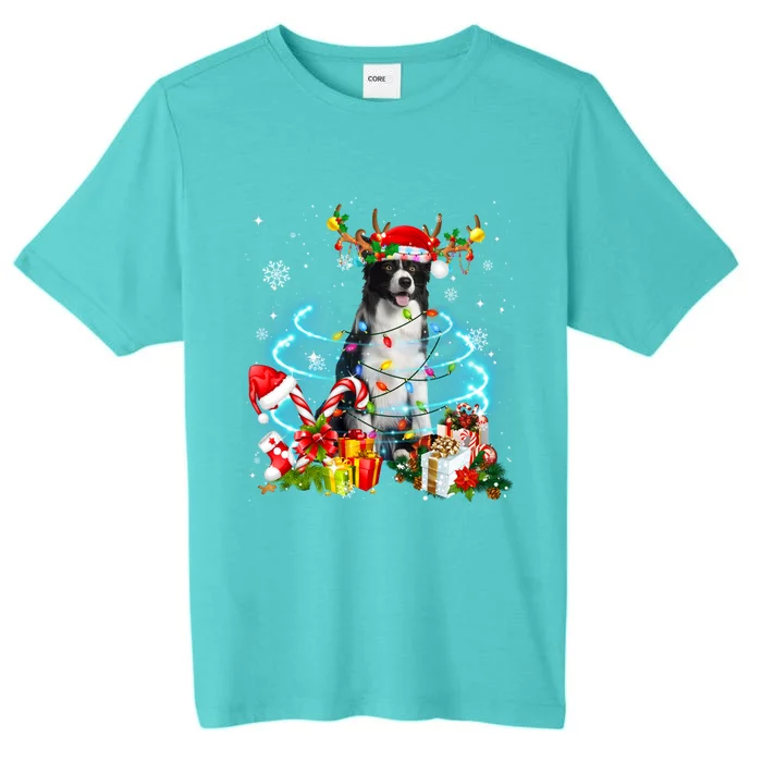 Border Collie Reindeer Christmas Tree Lights Pajama Dog Xmas Cool Gift ChromaSoft Performance T-Shirt