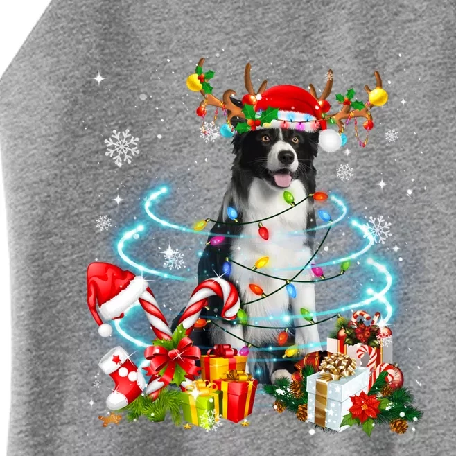 Border Collie Reindeer Christmas Tree Lights Pajama Dog Xmas Cool Gift Women’s Perfect Tri Rocker Tank