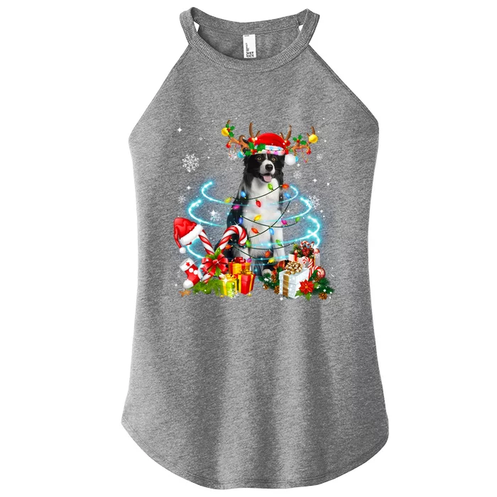 Border Collie Reindeer Christmas Tree Lights Pajama Dog Xmas Cool Gift Women’s Perfect Tri Rocker Tank