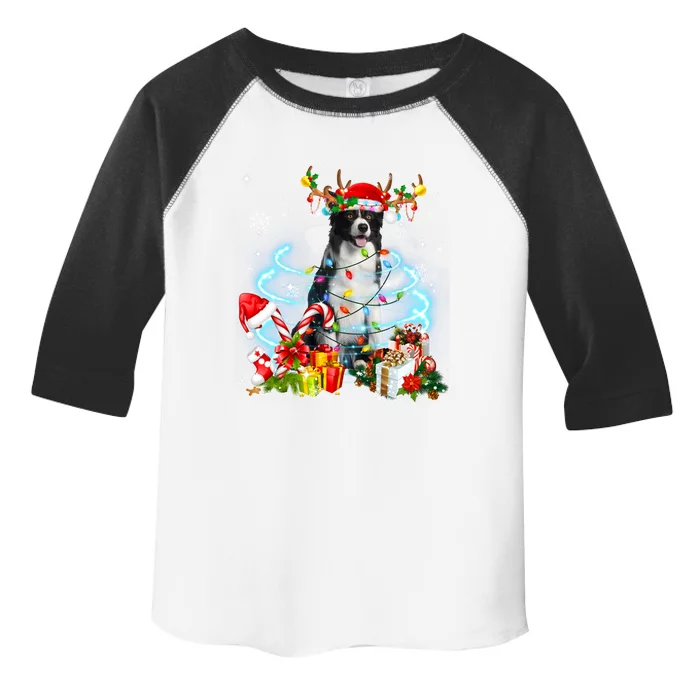 Border Collie Reindeer Christmas Tree Lights Pajama Dog Xmas Cool Gift Toddler Fine Jersey T-Shirt